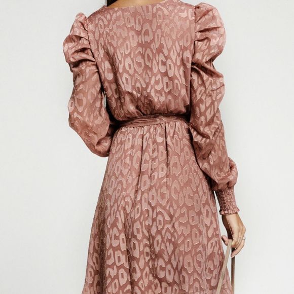 Jacquard Animal Print Faux Wrap Dress - Picture 4 of 6